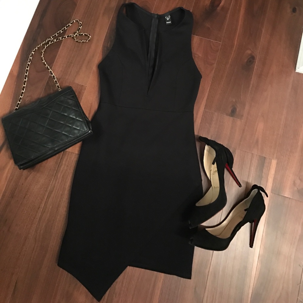 Sexy black deep V party dress