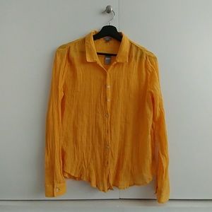 NWT AERIE Yellow Crinkle Button Down Shirt XS