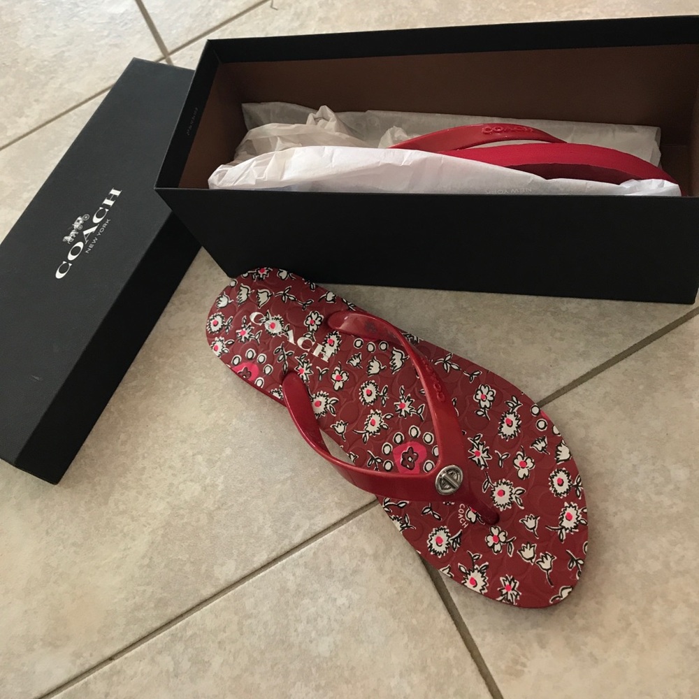 Coach Abigail Floral Rubber Red Flip Flops!