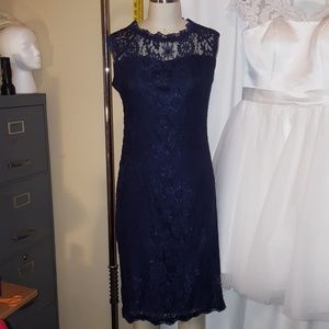 NWT Navy lace overlay sleeveless dress