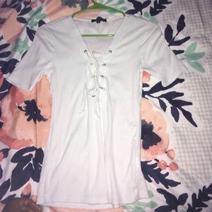 laced up half way sleeved shirt