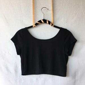 Black Scoop Back Crop T Shirt Gently Worn