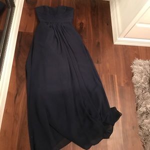 David's bridal strapless navy gown