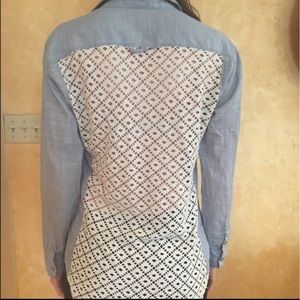 Free People denim and lace button down