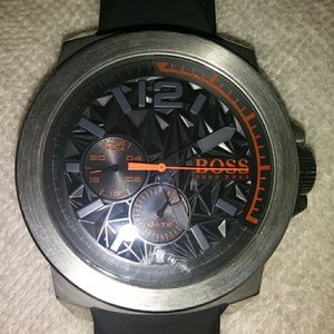 Black an silver Boss watch