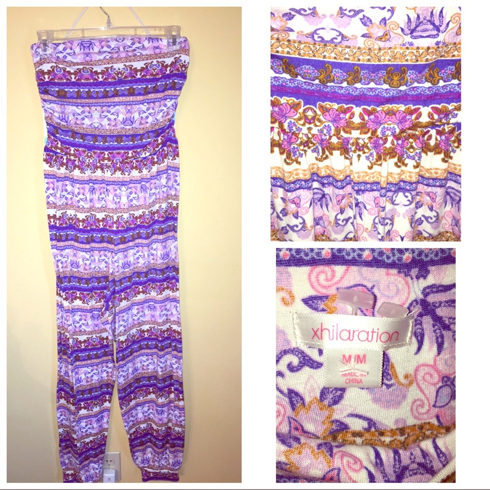 Purple Strapless Pantsuit