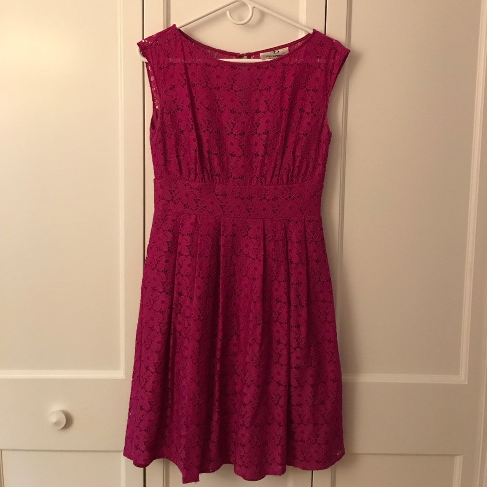Magenta A-Line Lace Overlay Dress