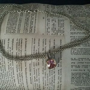 Multi-strand chain with pink pendant