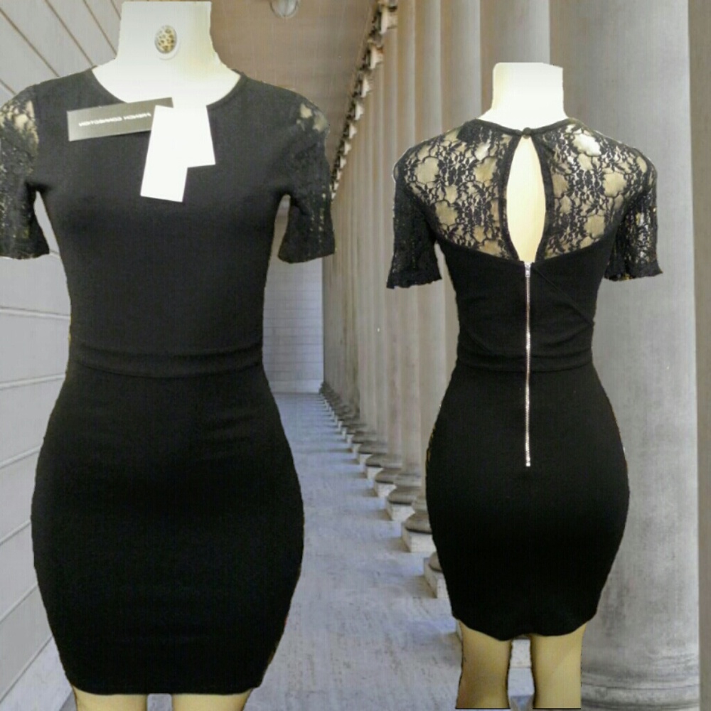 French Connection Lace Short Sleeve Black Dress