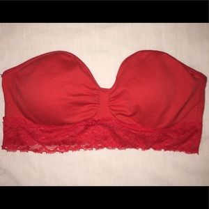 Red Bandeau with Lace Trim