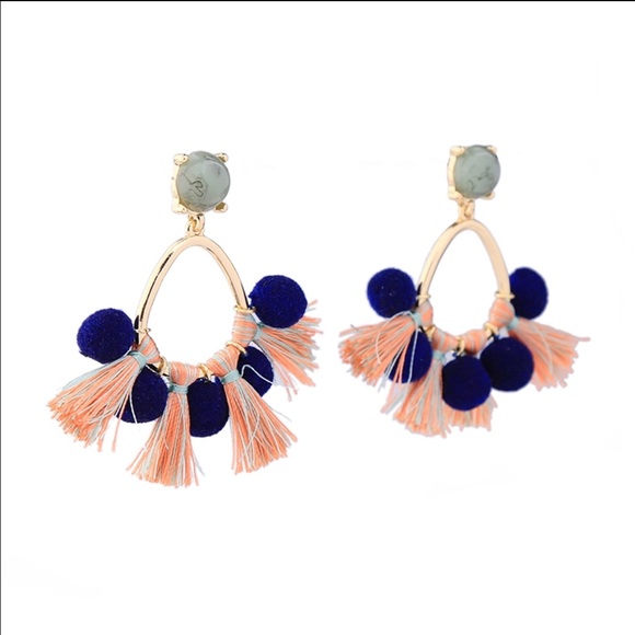 Tassel Pom Pom statement earrings - Picture 1 of 1