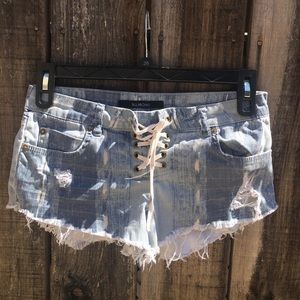 Blue Lace Up Shorts
