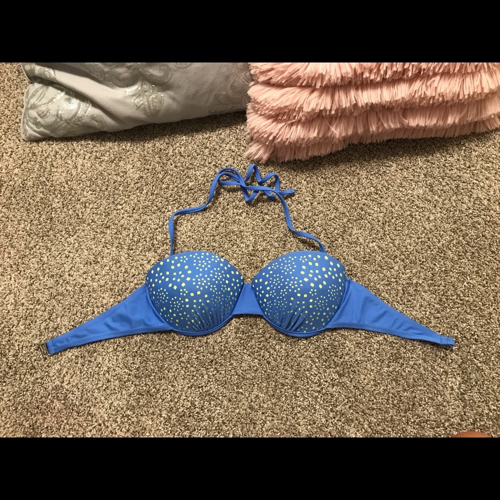 Blue and neon green Candies bathing suit top