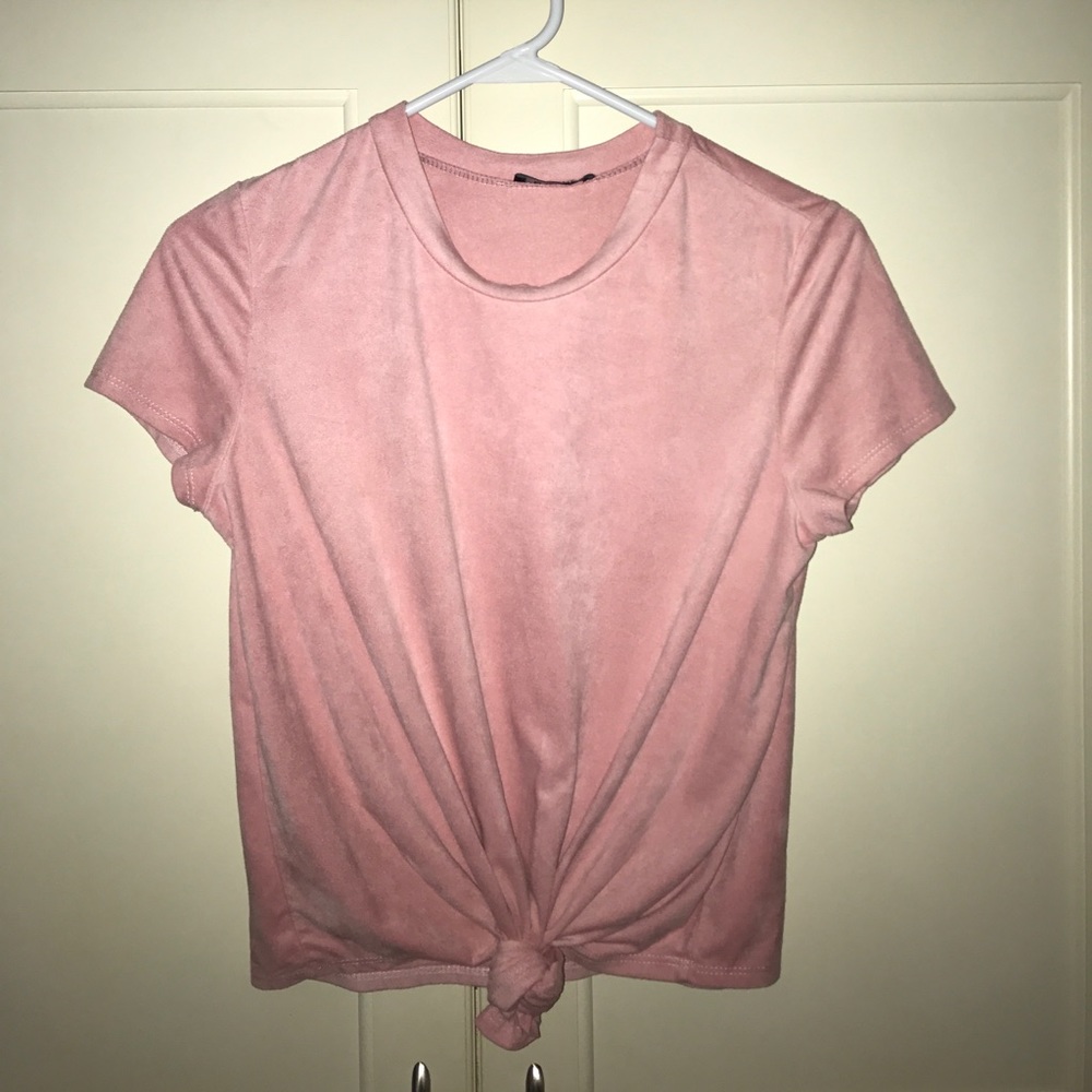 BLVD pink suede tie tshirt size medium
