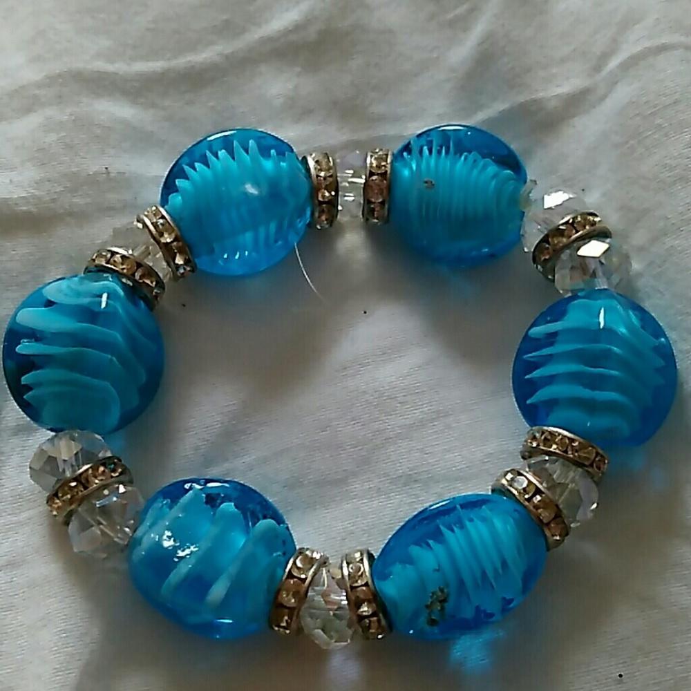 Aqua blue glass bead bracelet