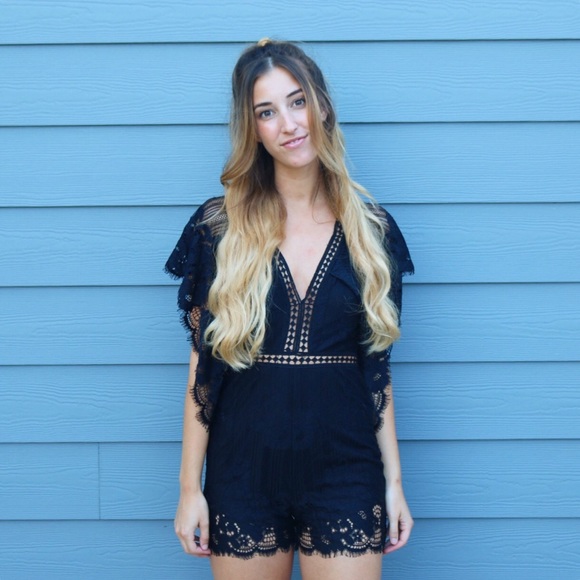 black lace cut out romper - Picture 2 of 4
