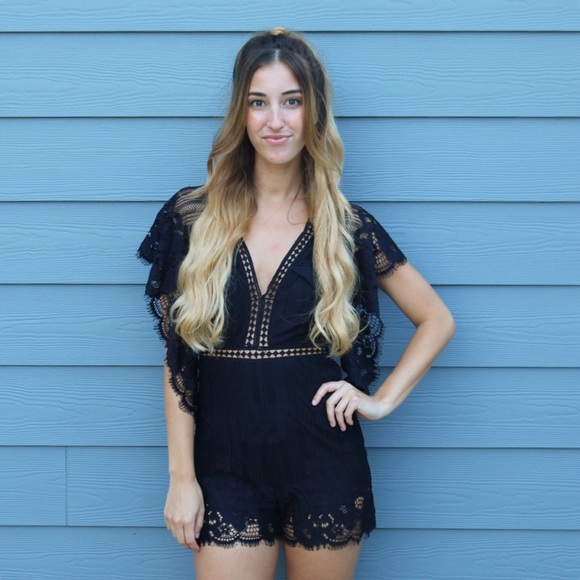 black lace cut out romper - Picture 3 of 4