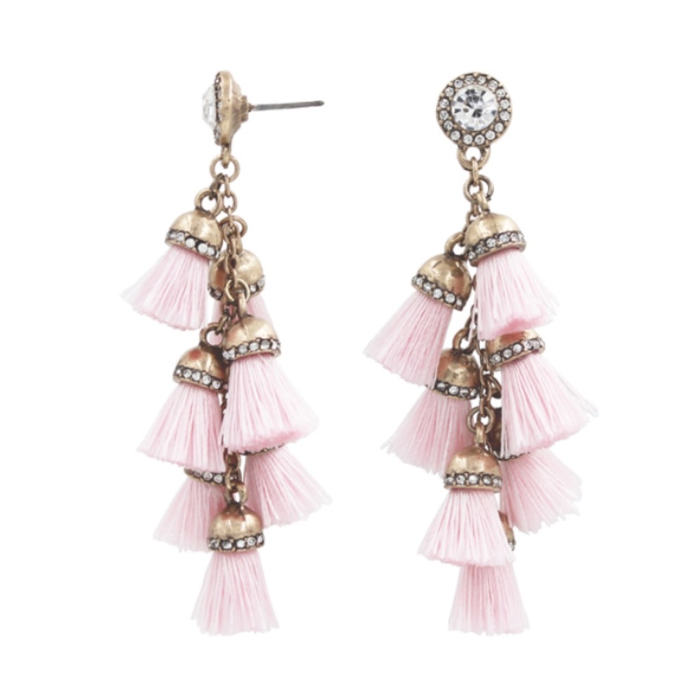 Pink tassel crystal earrings