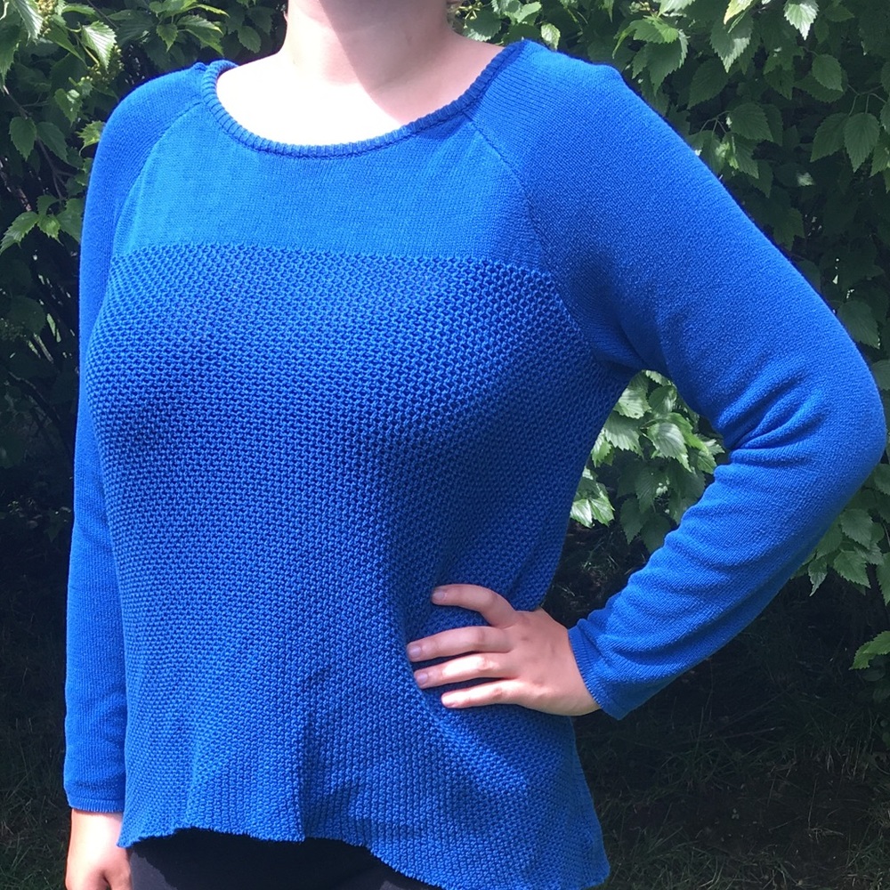 Dark Blue Knit Sweater with Zipper Down Back