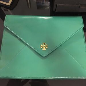 Authentic Tory Burch turquoise clutch