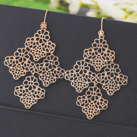 Gold chandelier statement earrings - Picture 1 of 1