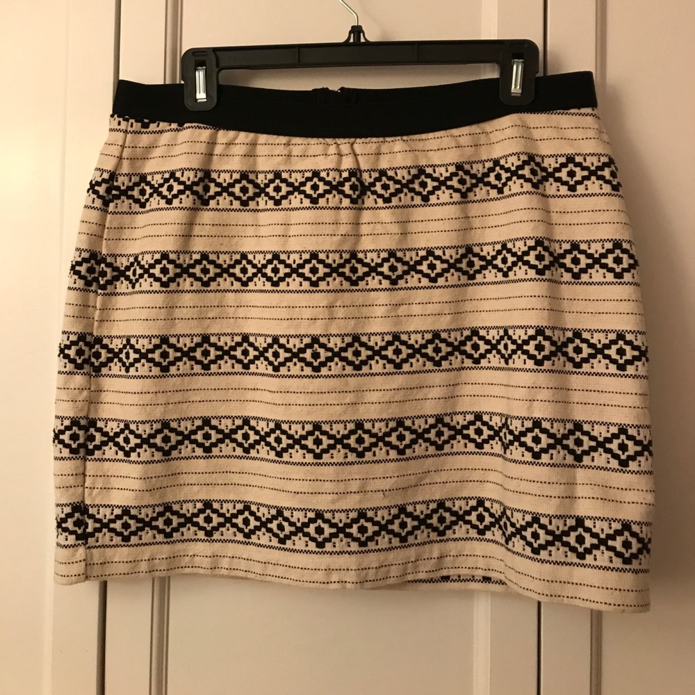 Black and Cream Pencil Skirt with Tribal Pattern