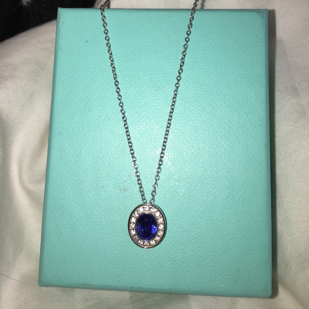 Swarovski crystal necklace, blue and silver.