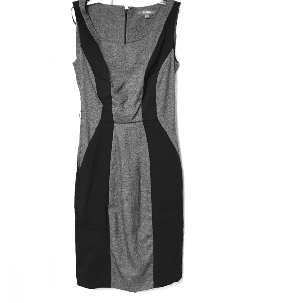 Black and gray fitted cocktail dress