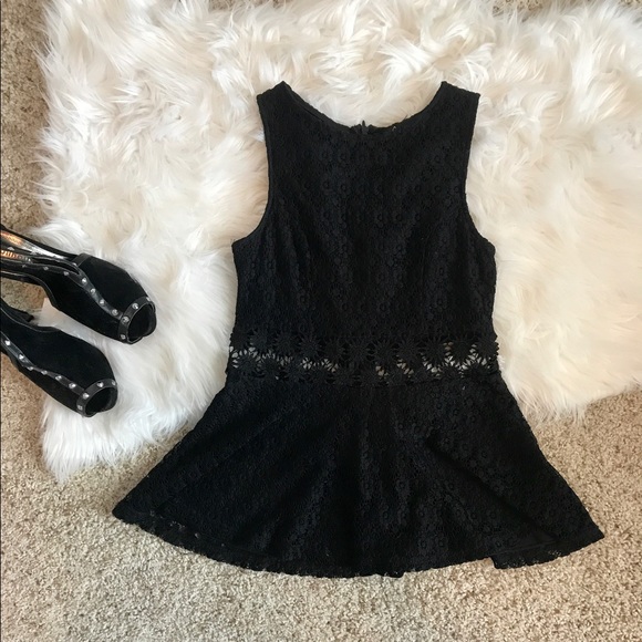 Black Lace Peplum Top - Picture 1 of 4