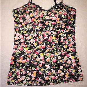 Black Fitted Camisole with Floral Pattern