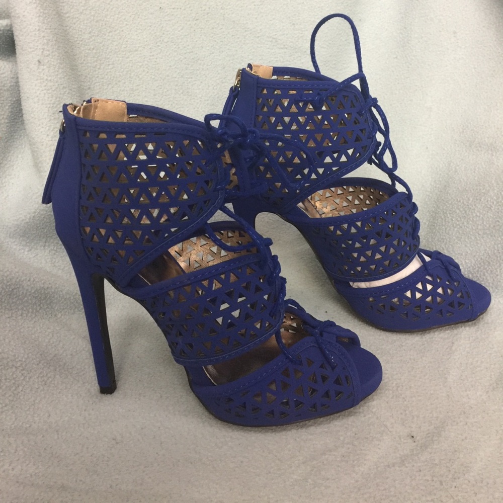 New blue high heels with lace