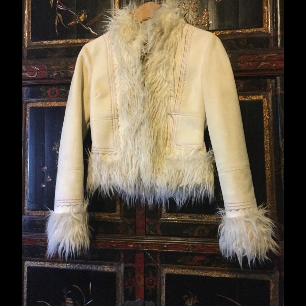 BEBE Suede-liked Jacket with feather trim