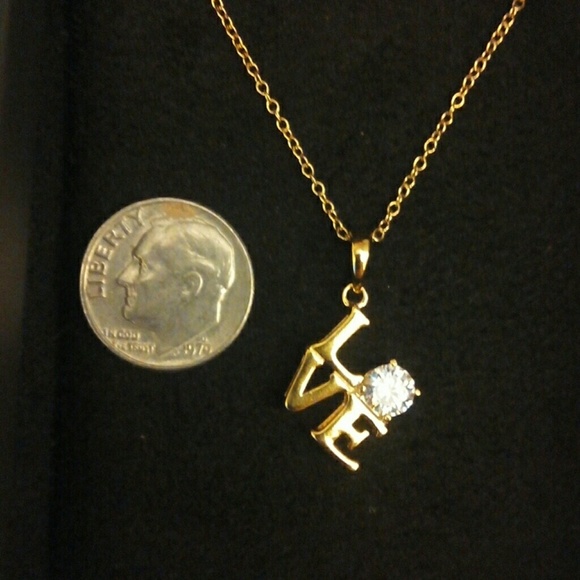 Lovely Gold Sterling Pop Art Love necklace - Picture 6 of 7