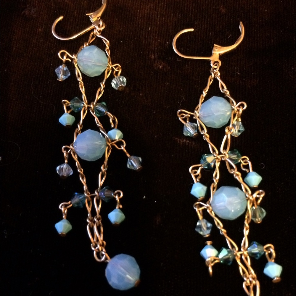 Gold and blue sparkle drop earrings!