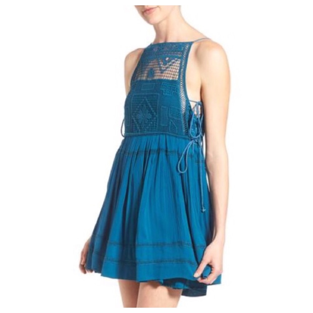NWT Free People teal crochet mini dress