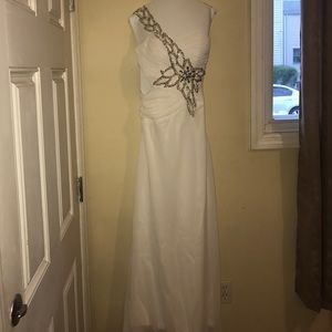 Asymmetrical white prom dress