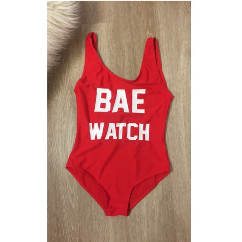 Red one piece swimsuit!