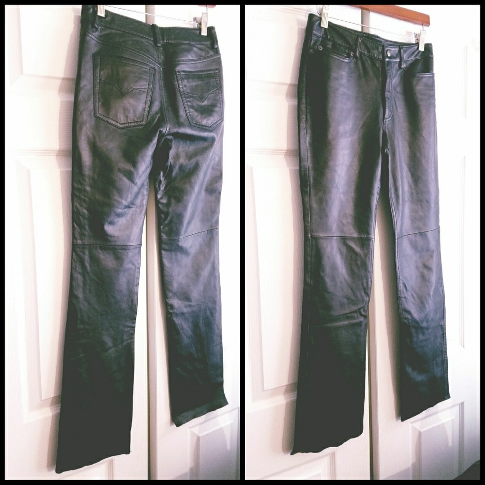 GUESS Black Genuine Leather Moto Riding Pants