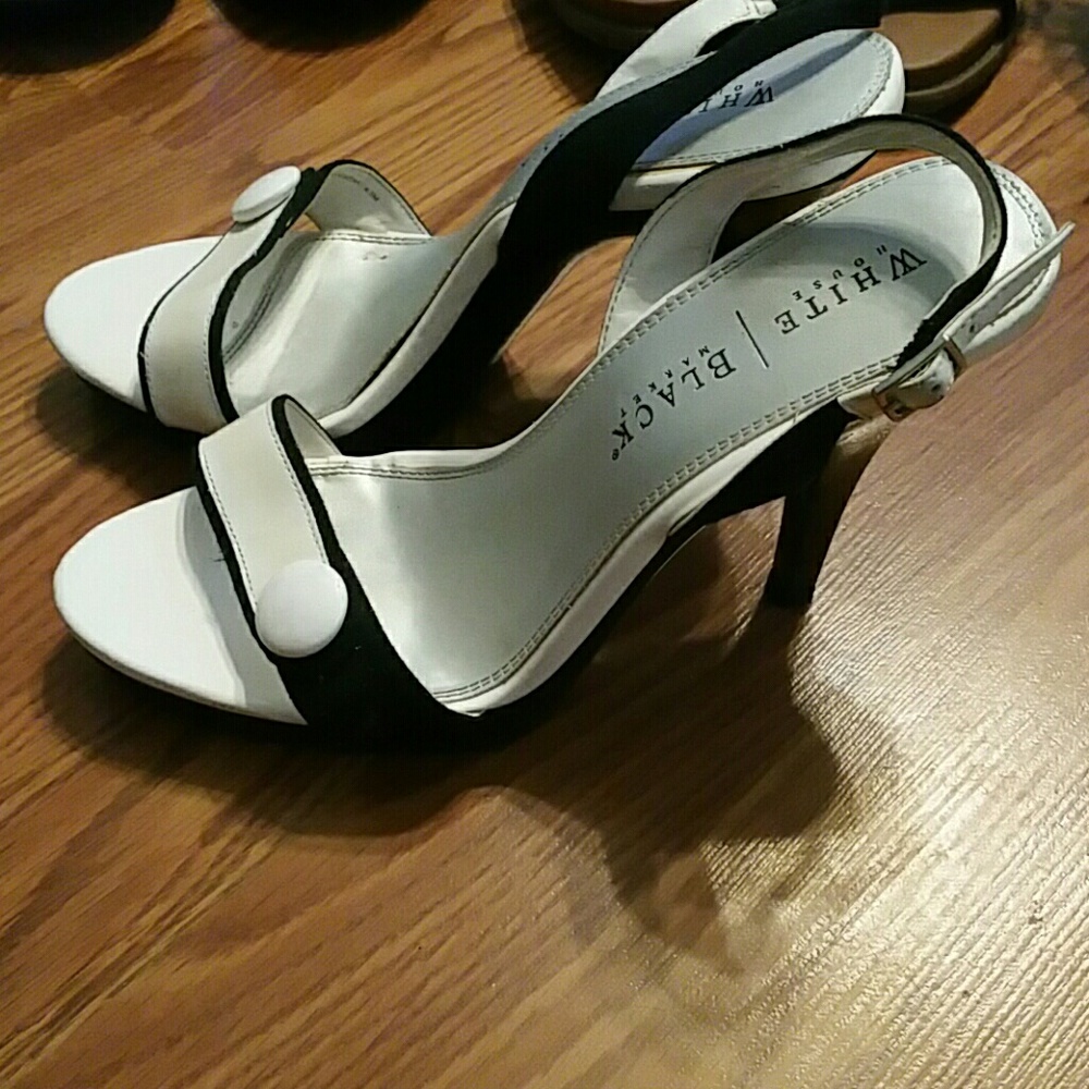 Black and white sling back heels