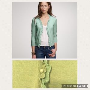 Green 100% Merino Wool J.Crew Ruffle Cardigan
