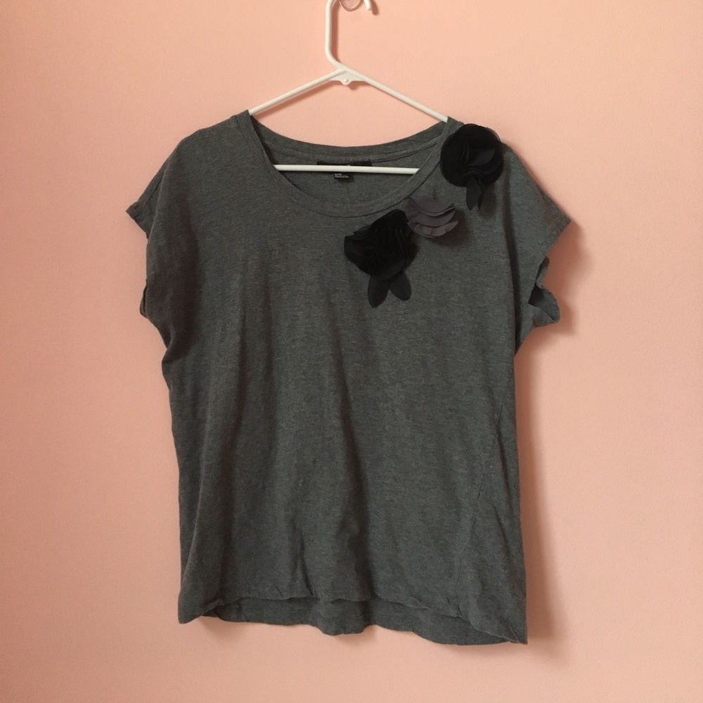 Grey Top with Flower Accents