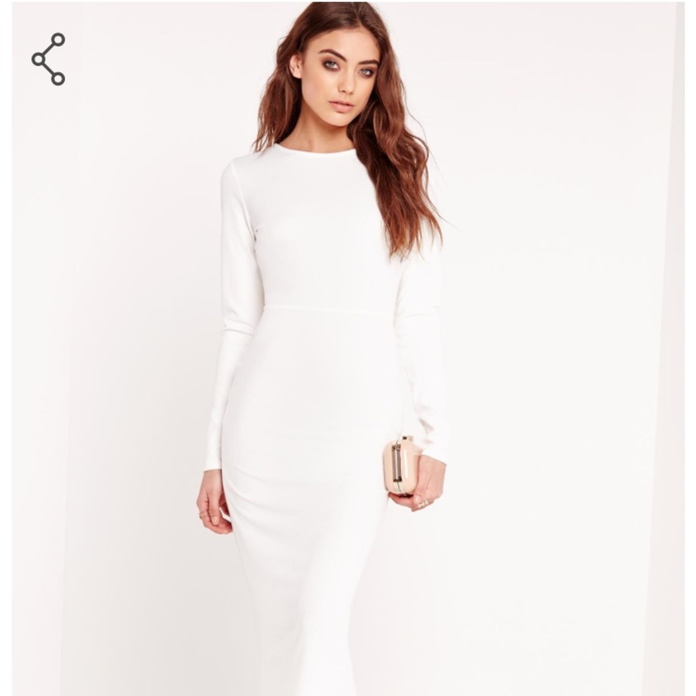 Missguided white long sleeve open back maxi dress