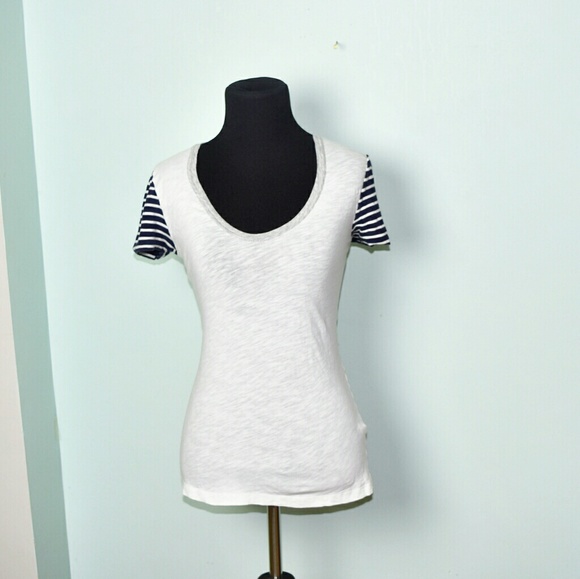J. Crew Tops - J. Crew White and Navy Striped Sleeve Detail Top