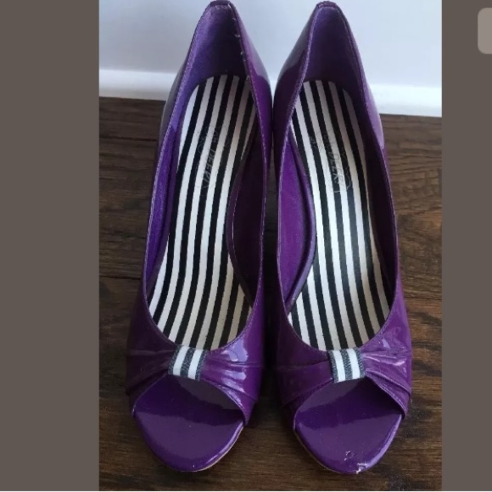 OH..DEER Shoes Purpl Open Toe Hiddn Wdge Heel Sz 6