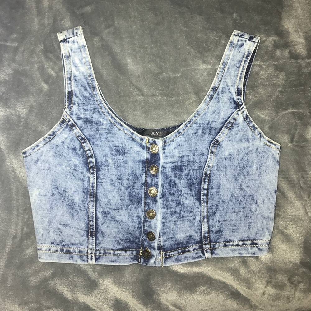 Faded denim wash crop top