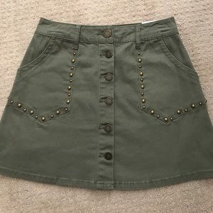 Button Front Olive Green Denim Skirt