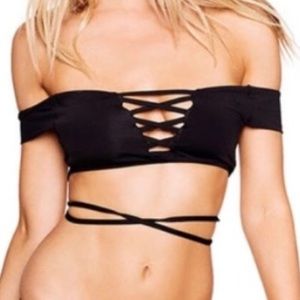 NEW Black Lace Up Off the Shoulder Bikini TOP ONLY