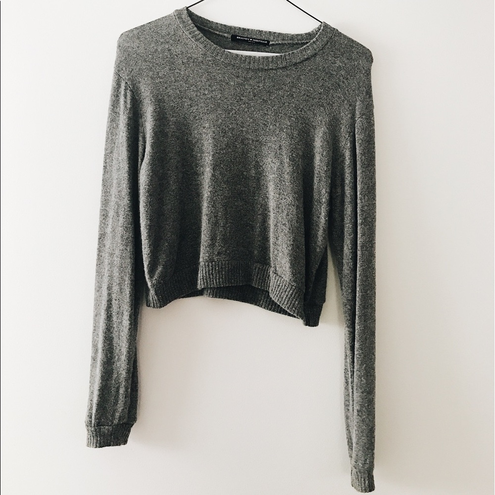 Brandy Melville Gray Long Sleeve Crop Top