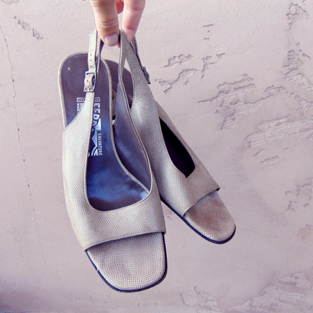 Vintage Ferragamo Reptile Slingback Heels