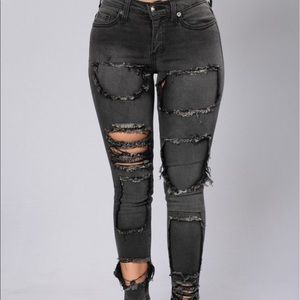 Hard core, distressed jeans